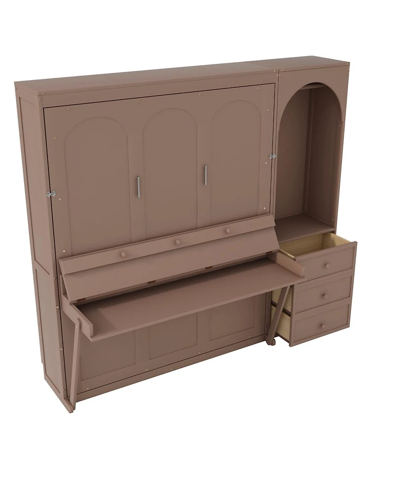 Streamdale Furniture Queen Size Murphy Bed with Storage, Led Lights, and 3 Drawers