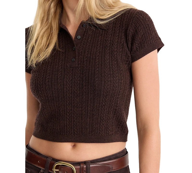 Good American Women's Polo Collar Short-Sleeve Top
