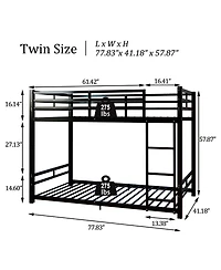 Streamdale Furniture Twin Over Twin Metal Bunk Bed with Ladder and Guardrails