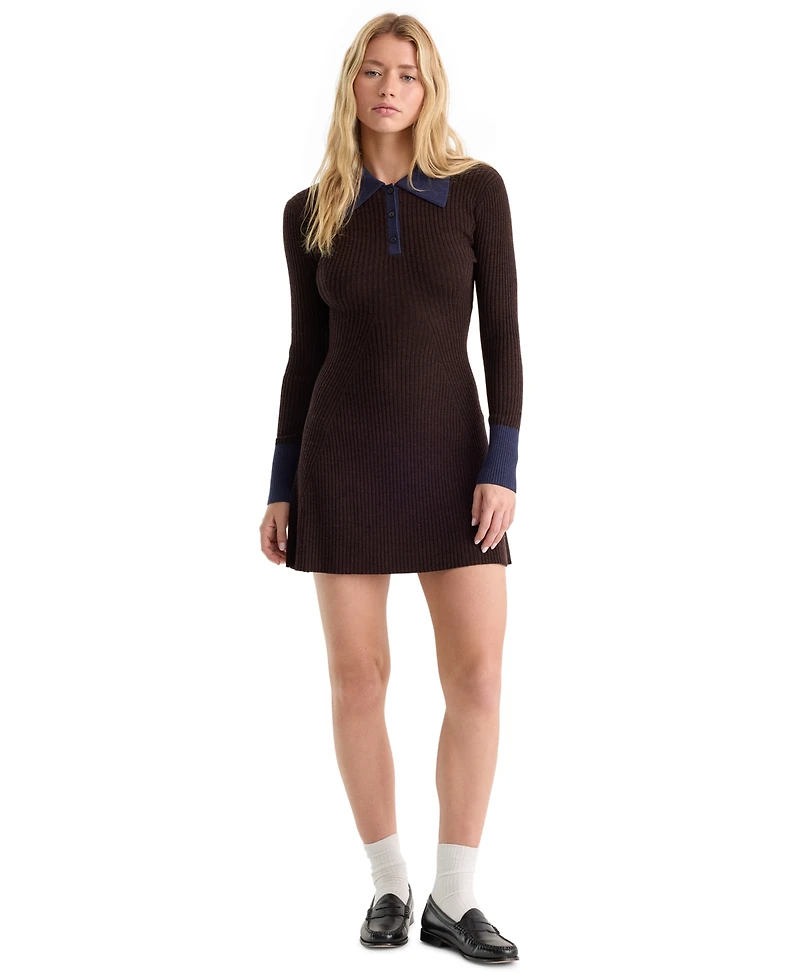 Good American Women's Collared Long-Sleeve Sweater Dress