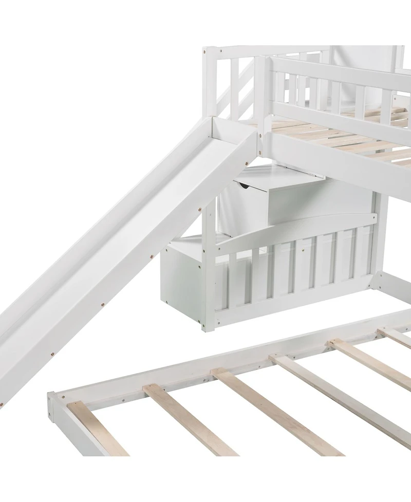 Streamdale Furniture Twin over Twin Bunk Bed with Slide and Two Drawers