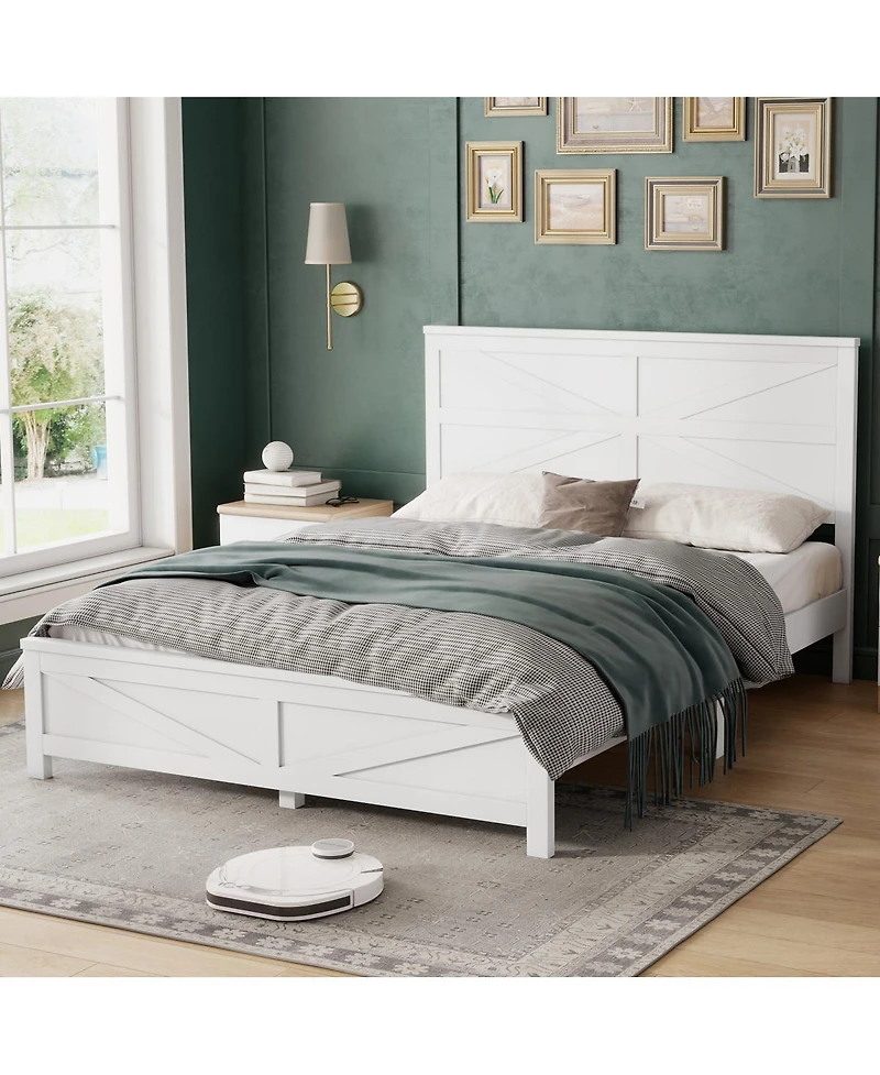 Streamdale Furniture Farmhouse Queen Bed with Barn Door Headboard and Footboard