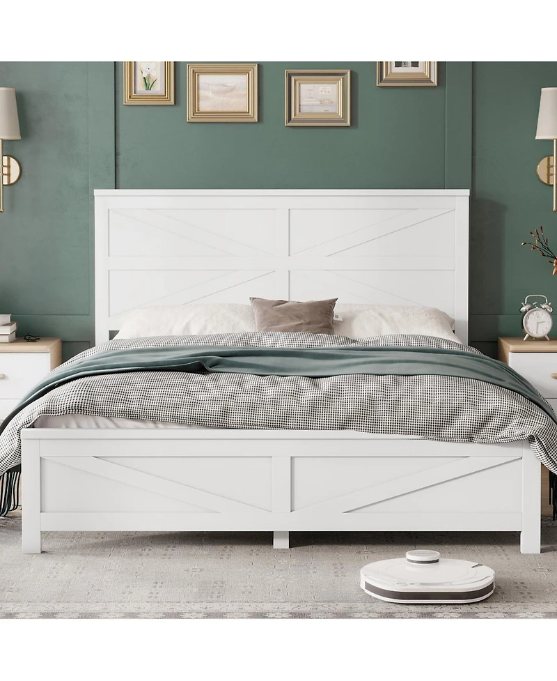 Streamdale Furniture Farmhouse Queen Bed with Barn Door Headboard and Footboard