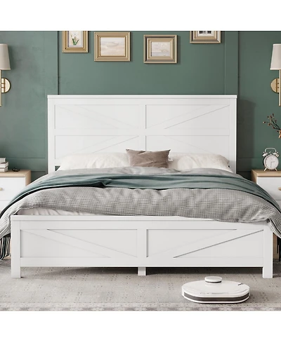 Streamdale Furniture Farmhouse Queen Bed with Barn Door Headboard and Footboard
