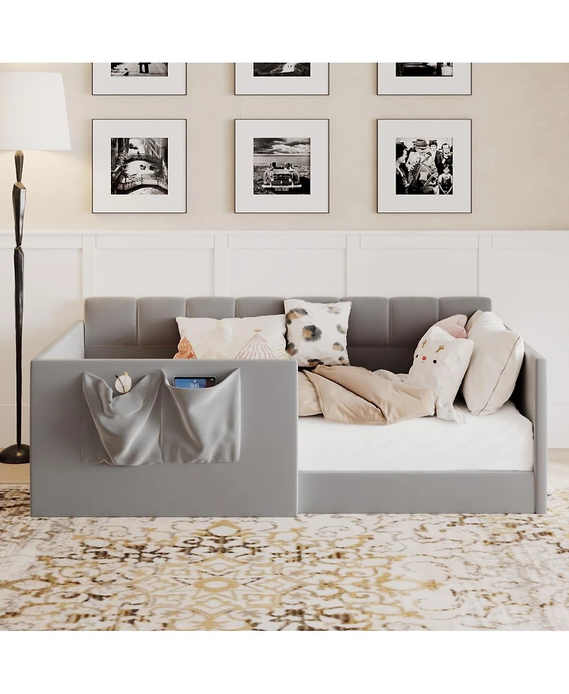 Streamdale Furniture Twin Velvet Upholstered Daybed with Side Storage Pockets