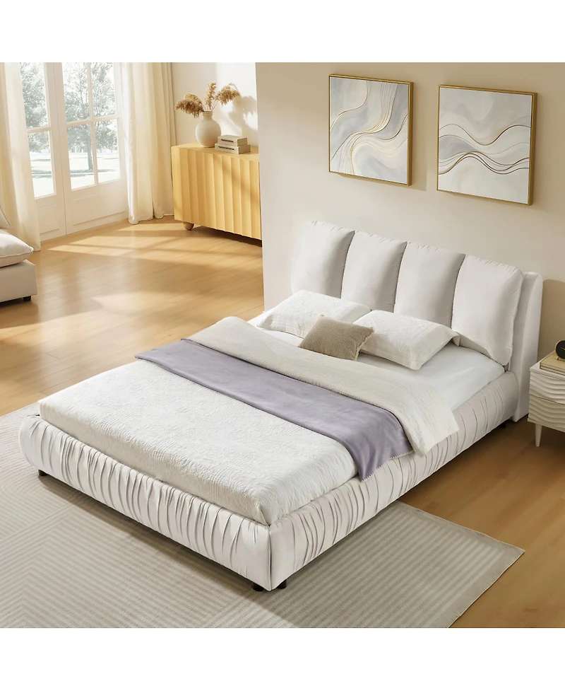Streamdale Furniture Queen Size Upholstered Bed Frame, Modern Minimalist Velvet Bed