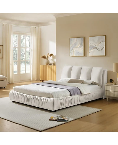 Streamdale Furniture Queen Size Upholstered Bed Frame, Modern Minimalist Velvet Bed