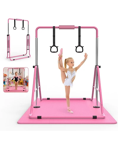 Zeny Gymnastics Bar for Kids, Gymnastics Horizontal Bar with Adjustable Height Foldable Training Bar with Mat for Home Practice