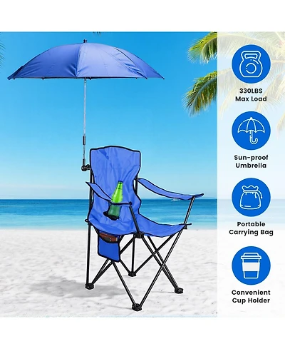 Zeny Camping Chair with Umbrella Lightweight Foldable Outdoor Cup Holder Detachable Sun Canopy Carrying Bag