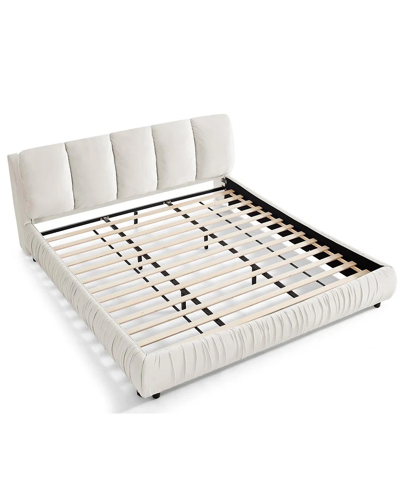 Streamdale Furniture King Size Upholstered Bed Frame, Modern Minimalist Velvet Bed with Plump Headboard