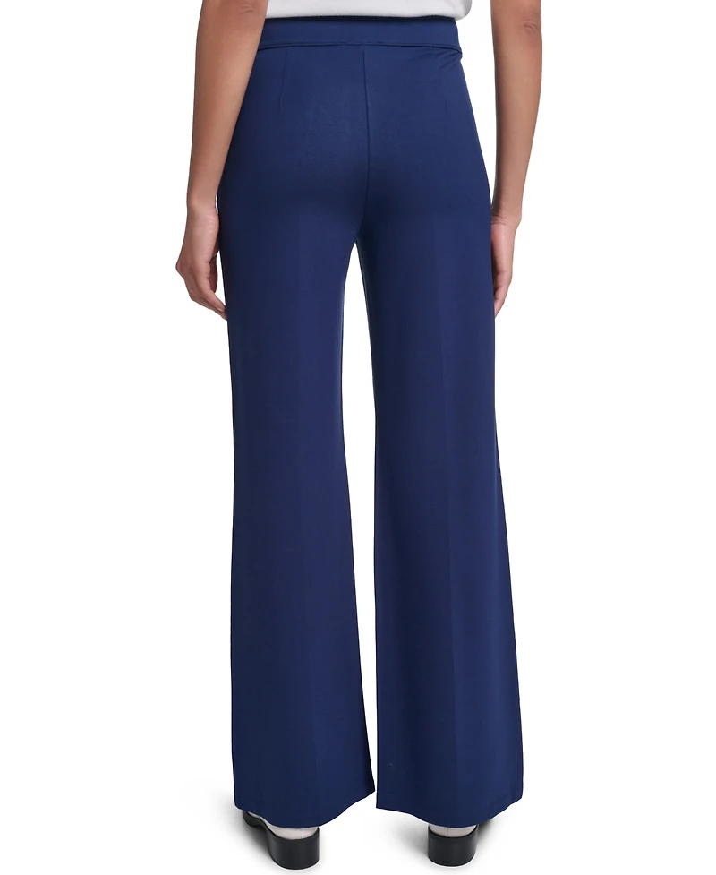 Karl Lagerfeld Paris Women's Side-Button Wide-Leg Ponte Pants