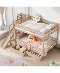 Streamdale Furniture Full over Full Bunk Bed with Storage Staircase, Slide and 2 Drawers