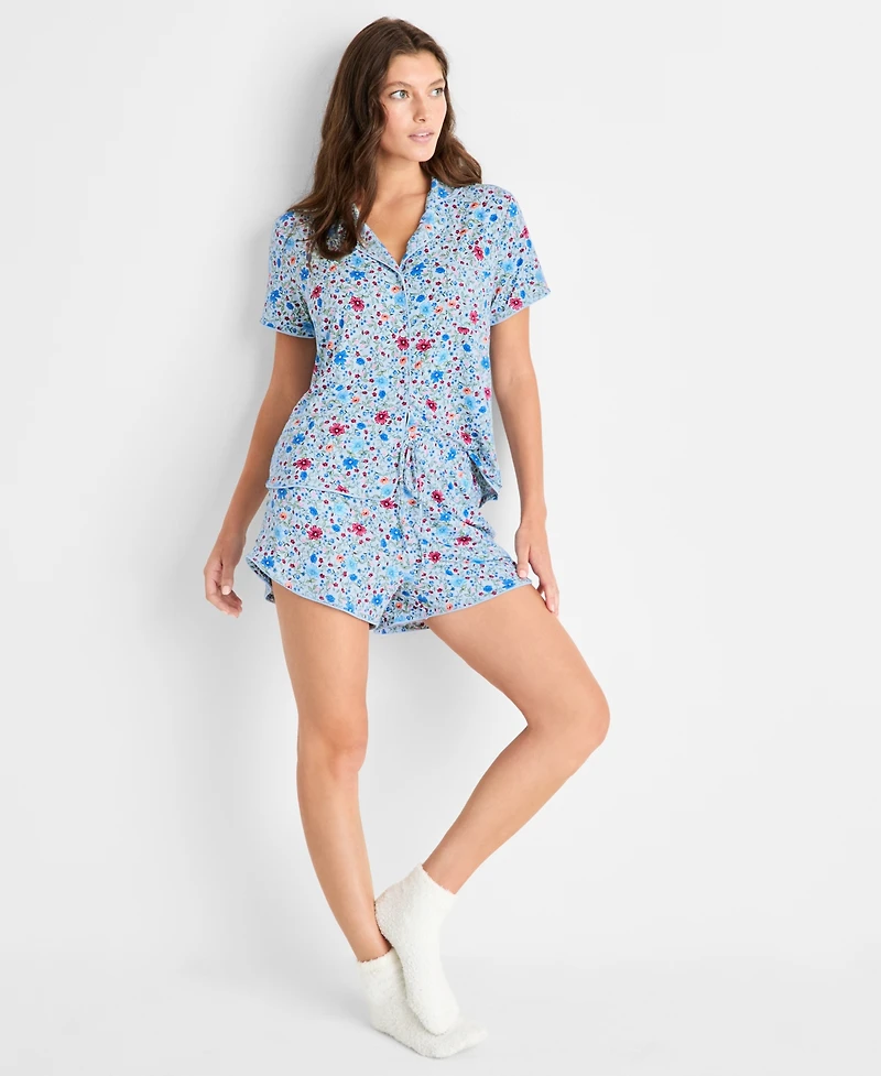 State of Day Women's 2-Pc. Short-Sleeve Notched-Collar Pajama Set Xs-3X, Created for Macy's