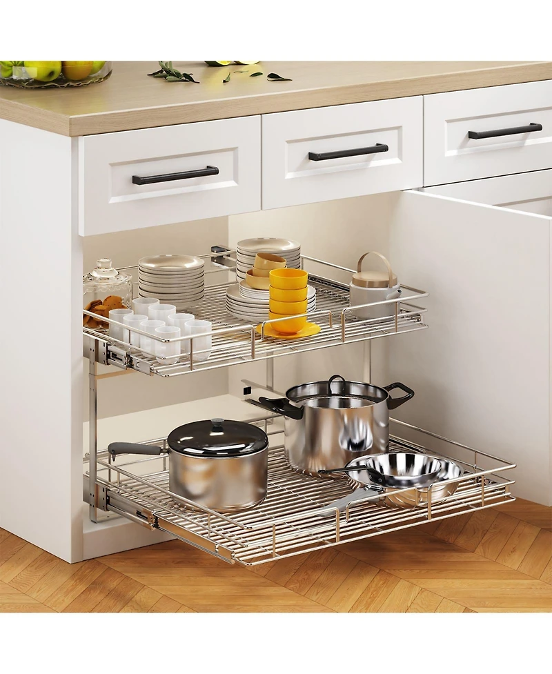 Lovmor 2 Tier Individual Pull Out Cabinet Organizer Slide Kitchen Storage Sliding Shelves