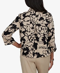 Alfred Dunner Women's Travel Advisory Geo Floral Button Front Top