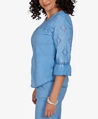Alfred Dunner Women's Provence Center Diamond Tonal Applique Top