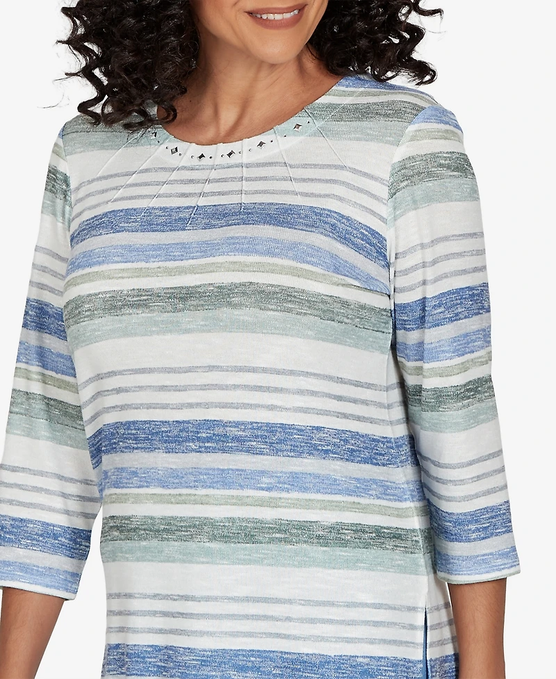 Alfred Dunner Women's Provence Textured Biadere Stripe Knit Top
