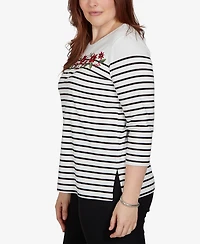 Alfred Dunner Women's Classic Poinsettia Stripe Knit Top