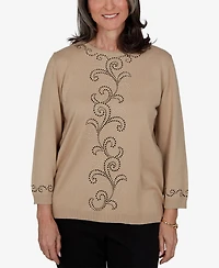 Alfred Dunner Women's Travel Advisory Beaded Scroll Embellished Sweater