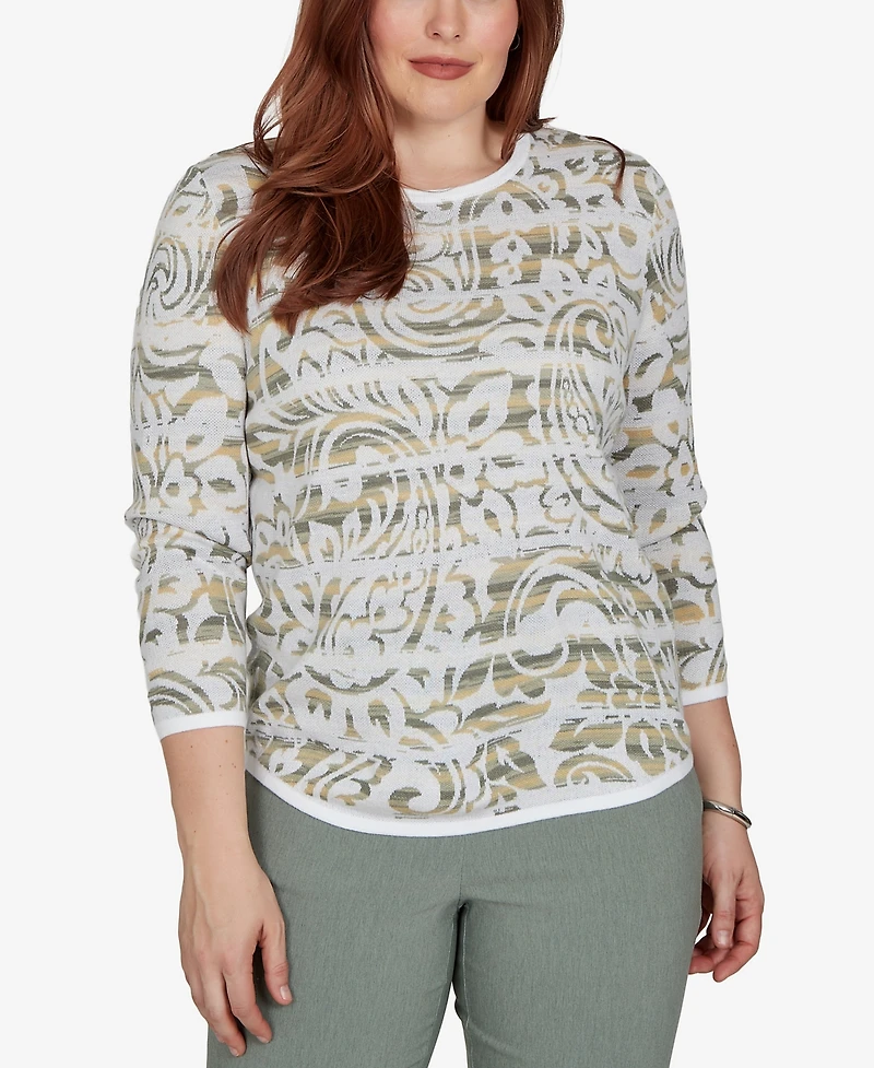 Alfred Dunner Women's Provence Paisley Stripe Spacedye Sweater
