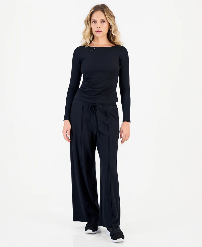 I.n.c. International Concepts Petite Ribbed Knit High Rise Drawstring Wide-Leg Pants, Macy's Exclusive