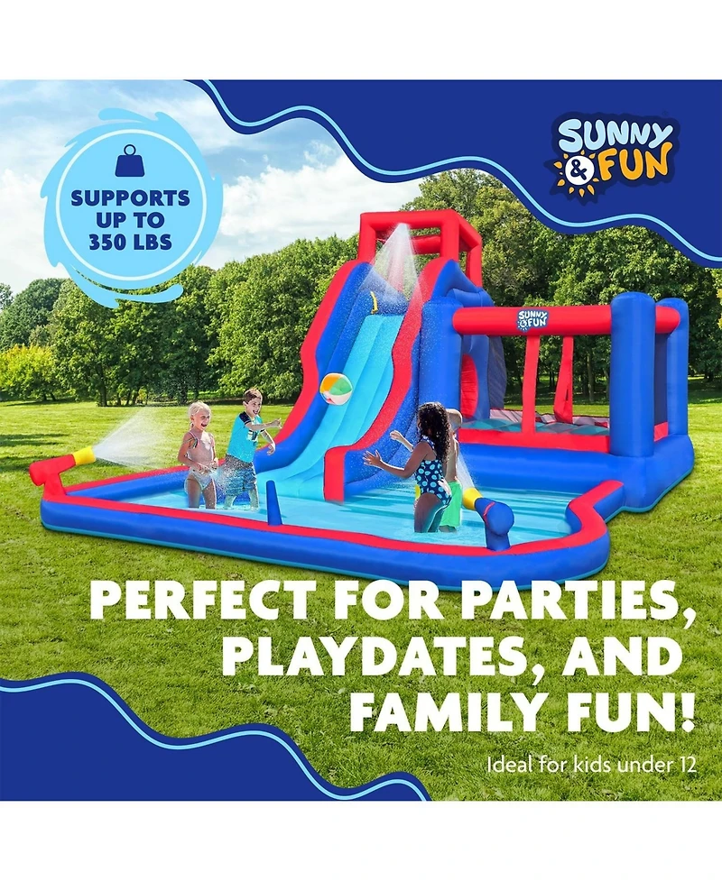 Sunny & Fun Inflatable Water Slide with Bounce House & Splash Pool