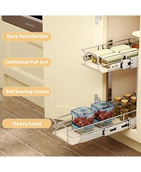 Lovmor 2 Tier Individual Pull Out Cabinet Organizer D Slide Wood Shelves Storage for Kitchen