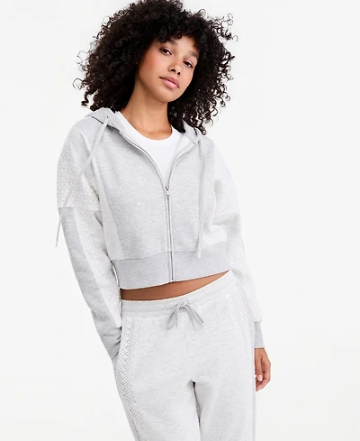 And Now This Women's Crochet Cropped Fleece Zip Hoodie, Macy's Exclusive