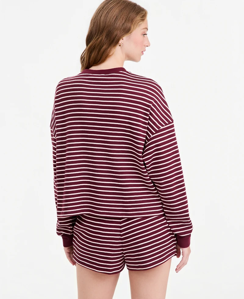 And Now This Women's Stripe Lounge Crew Waffle-Knit Crewneck Pullover Sweater, Macy's Exclusive