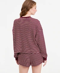 And Now This Women's Stripe Lounge Crew Waffle-Knit Crewneck Pullover Sweater, Macy's Exclusive