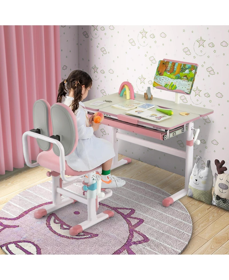 Height-Adjustable Kids Desk Children Study Table with Tilt Desktop & Book Stand