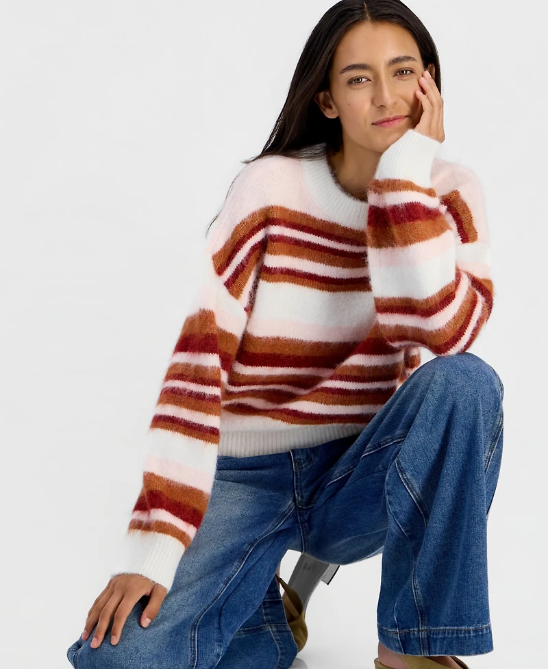 And Now This Women's Stripe Slouchy Crew Brushed Sweater, Macy's Exclusive