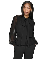 Dkny Women's Tie-Neck Long-Sleeve Blouse with Cami Top