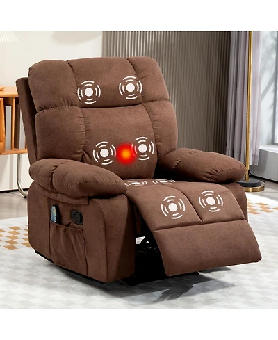 Dyhome Manual Recliner Chair with Heat and Massage, Upholstered Lounge Sofa Chair with Retractable Footrest, Side Storage Pockets