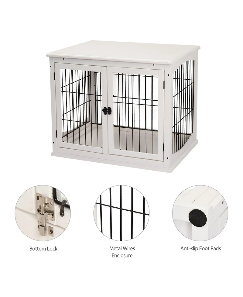 Ruie Wooden Dog Crate End Table with Double Doors and Lockable Latch