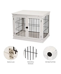 Ruie Wooden Dog Crate End Table with Double Doors and Lockable Latch