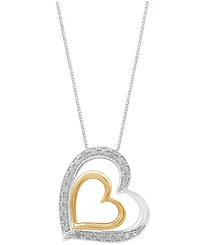 Marsala Diamond Double Heart 18" Pendant Necklace (1/4 ct. t.w.) in Sterling Silver & 14k Gold-Plate