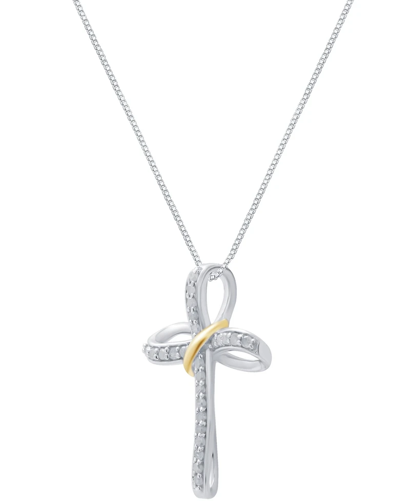 Marsala Diamond Cross 18" Pendant Necklace (1/4 ct. t.w.) in Sterling Silver & 14k Gold-Plate