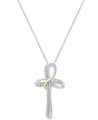 Marsala Diamond Cross 18" Pendant Necklace (1/4 ct. t.w.) in Sterling Silver & 14k Gold-Plate