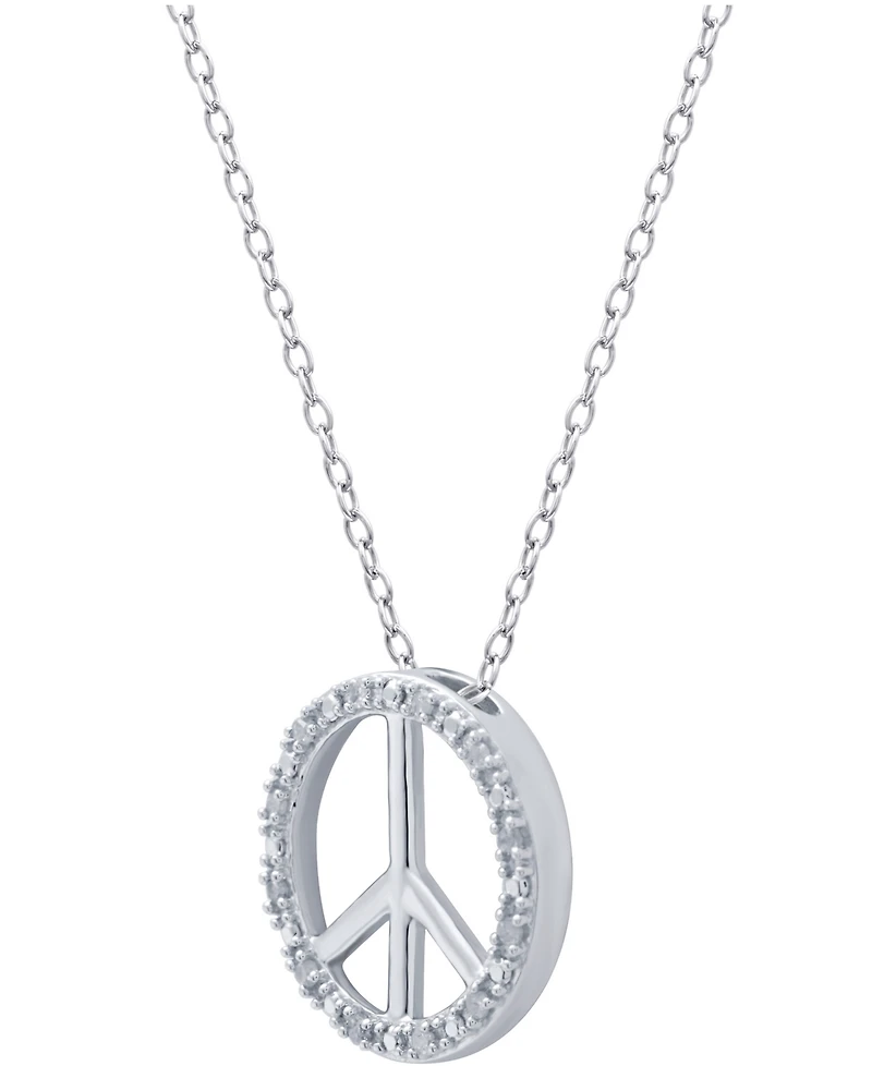 Diamond Peace Sign 18" Pendant Necklace (1/10 ct. t.w.) Sterling Silver or & 14k Gold-Plate