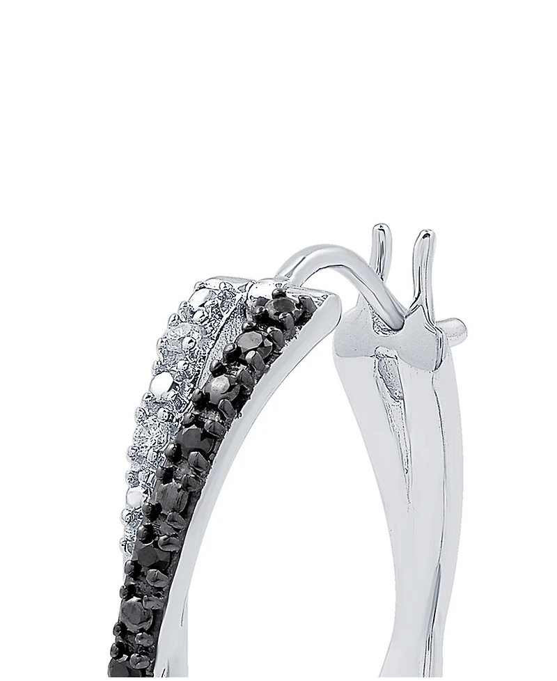 Black Diamond (1/10 ct. t.w.) & White Diamond (1/20 ct. t.w.) Crossover Hoop Earrings in Sterling Silver