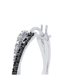 Black Diamond (1/10 ct. t.w.) & White Diamond (1/20 ct. t.w.) Crossover Hoop Earrings in Sterling Silver