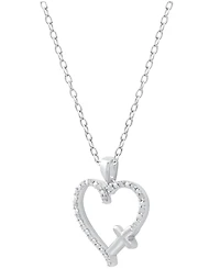 Diamond Heart & Cross 18" Pendant Necklace (1/10 ct. t.w.) Sterling Silver or 14k Gold-Plate