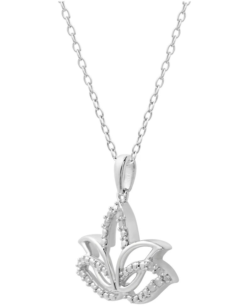 Diamond Lotus Blossom 18" Pendant Necklace (1/10 ct. t.w.) in Sterling Silver