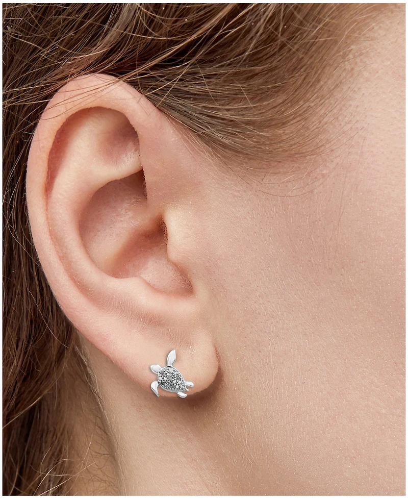 Diamond Turtle Stud Earrings (1/10 ct. t.w.) in Sterling Silver