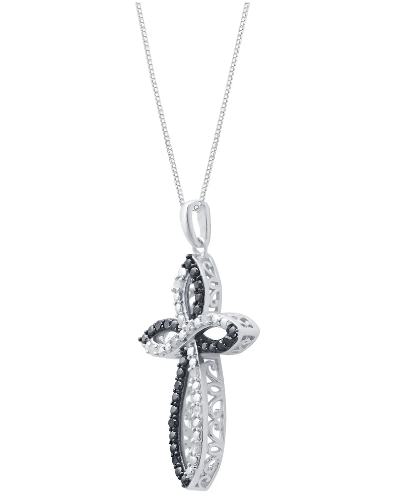 Black & White Diamond Cross 18" Pendant Necklace (1/6 ct. t.w.) in Sterling Silver