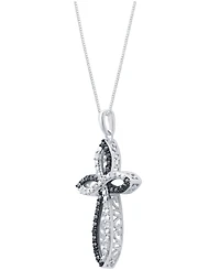 Black & White Diamond Cross 18" Pendant Necklace (1/6 ct. t.w.) in Sterling Silver