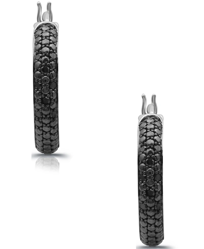 Black Diamond Hoop Earrings (1/6 ct. t.w.) in Sterling Silver