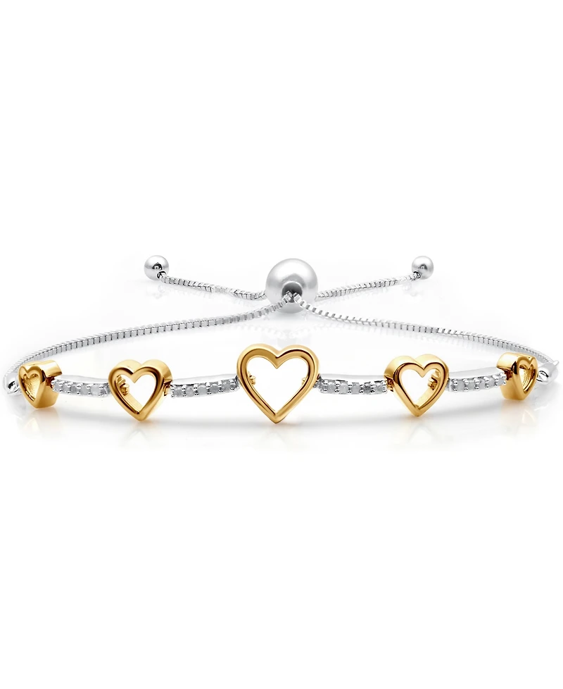 Diamond Graduated Heart Bolo Bracelet (1/6 ct. t.w.) in Sterling Silver & 14k Gold-Plate