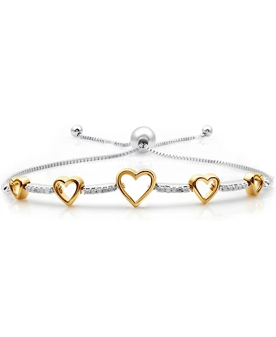 Diamond Graduated Heart Bolo Bracelet (1/6 ct. t.w.) in Sterling Silver & 14k Gold-Plate